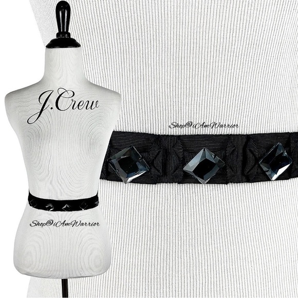 J.Crew black rhinestone embellished grosgrain ribbon belt *shop@iamwarrior - Picture 1 of 7